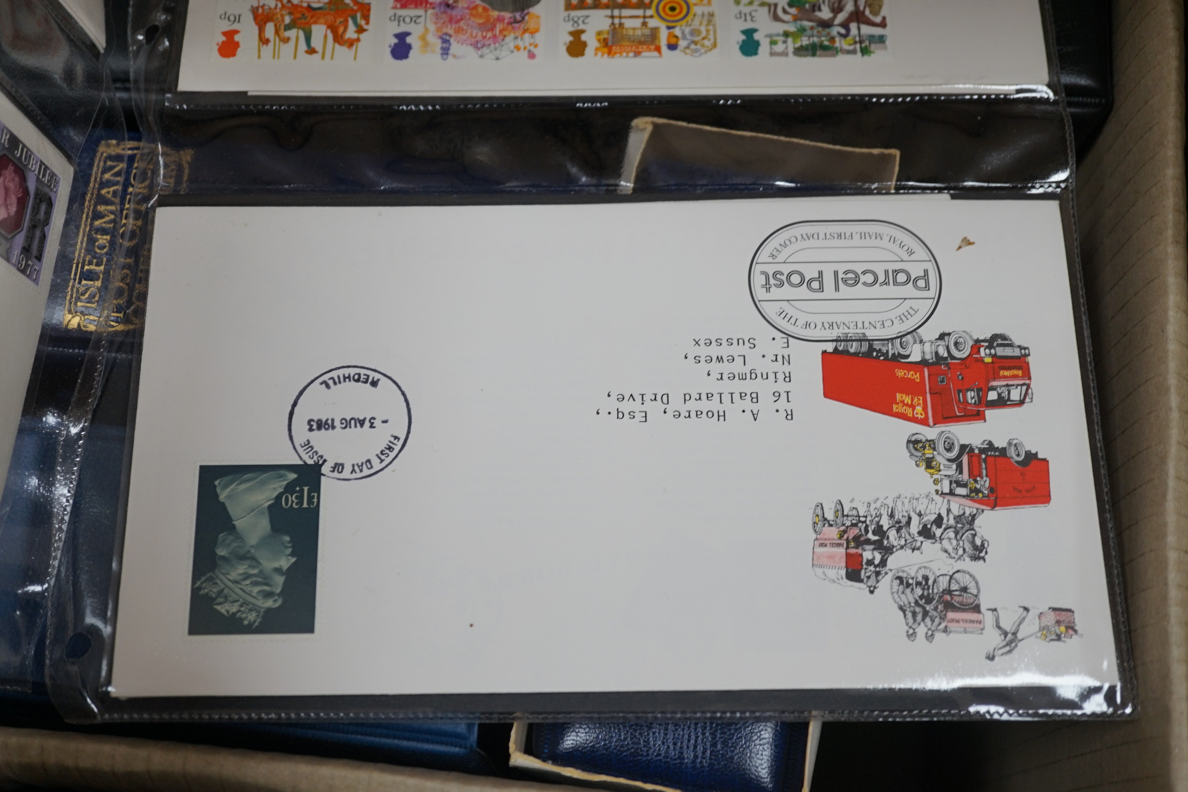 Three boxes of stamps in albums, GB Channel Islands, Isle of Man, mint stamps and FDC’s